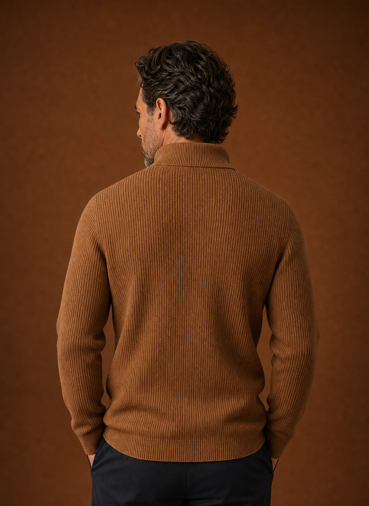 Men's Quarter Zip Sweater - Ribbed High Neck Pullover | Areleon