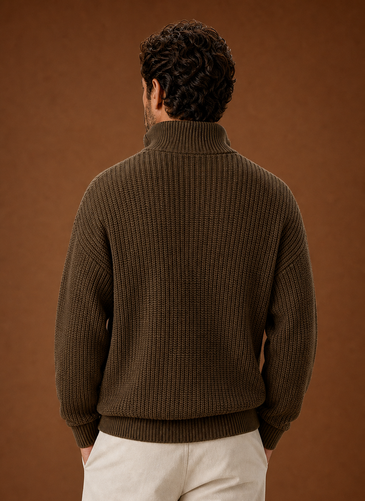 Men's Half Zip Sweater - Oversized Ribbed Pullover | Areleon