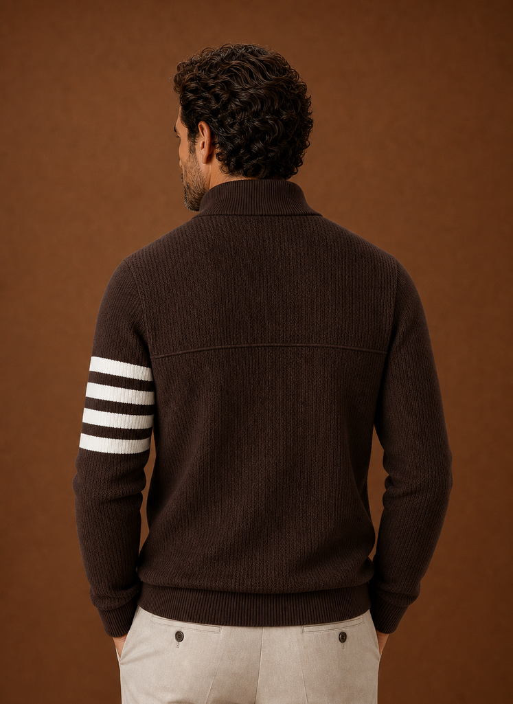 Men's Half Zip Sweater - Striped Long Sleeve Pullover | Areleon