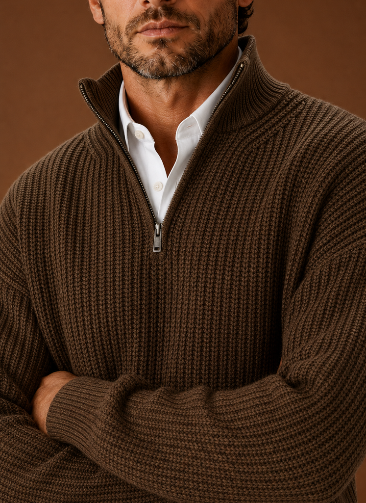 Men's Half Zip Sweater - Oversized Ribbed Pullover | Areleon