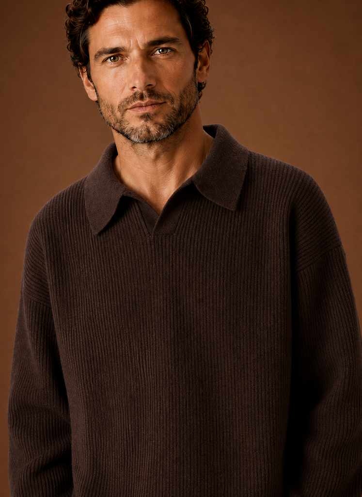 Men's Polo Sweater - Ribbed Knit Pullover | Areleon