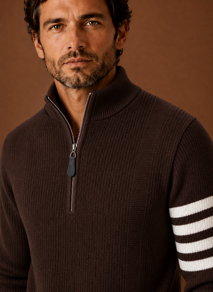 Men's Half Zip Sweater - Striped Long Sleeve Pullover | Areleon
