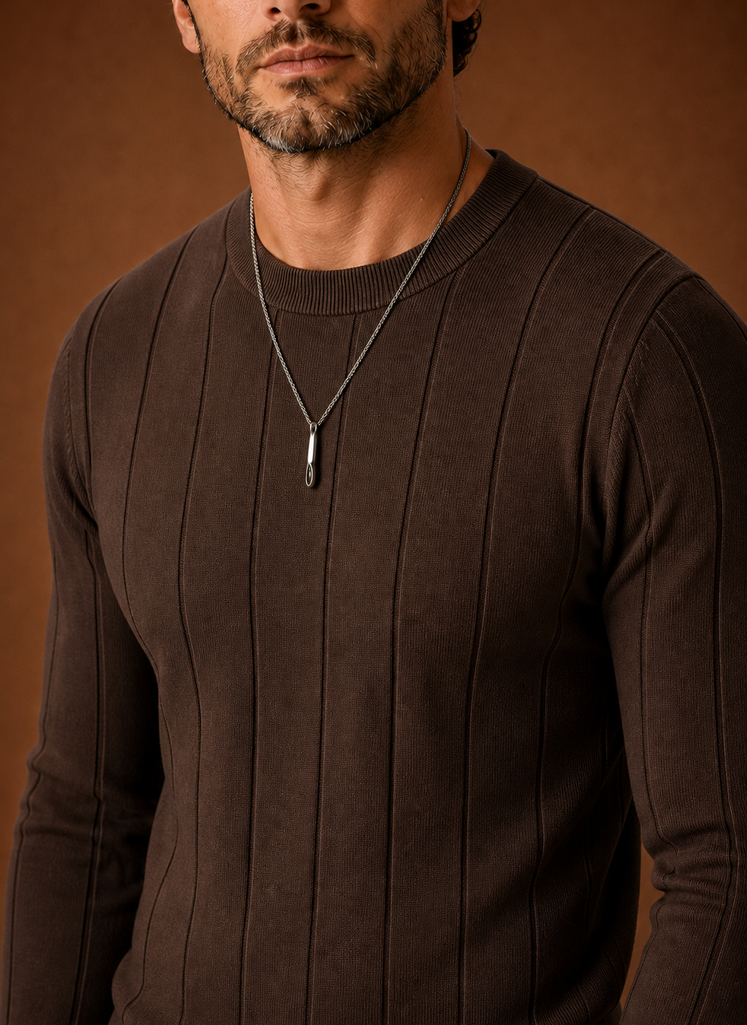 Men's Crew Neck Sweater - Slim Fit Ribbed Pullover | Areleon