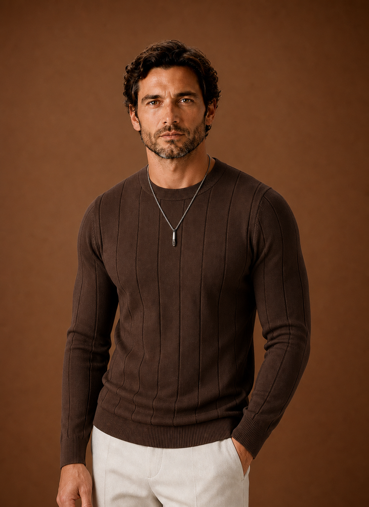 Men's Crew Neck Sweater - Slim Fit Ribbed Pullover | Areleon