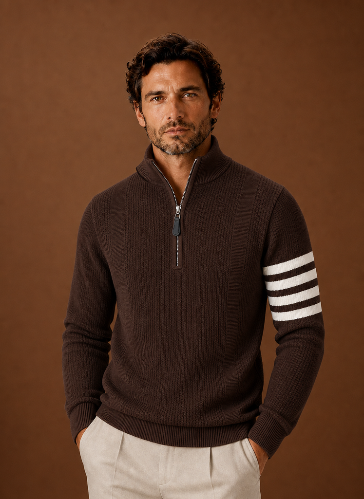 Men's Half Zip Sweater - Striped Long Sleeve Pullover | Areleon