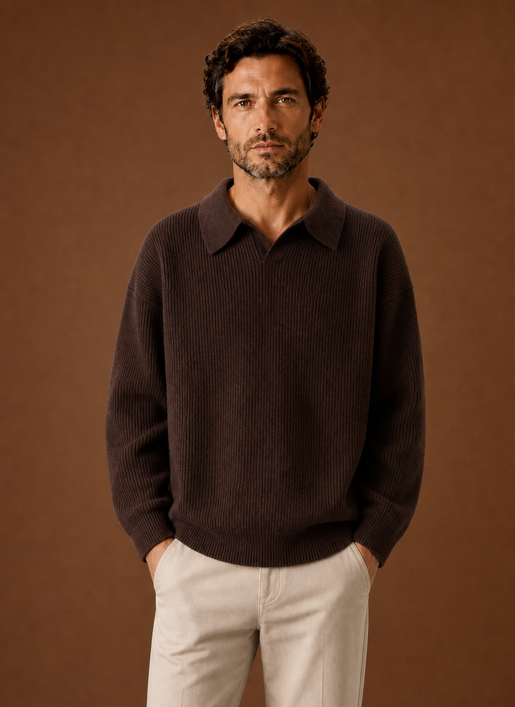 Men's Polo Sweater - Ribbed Knit Pullover | Areleon