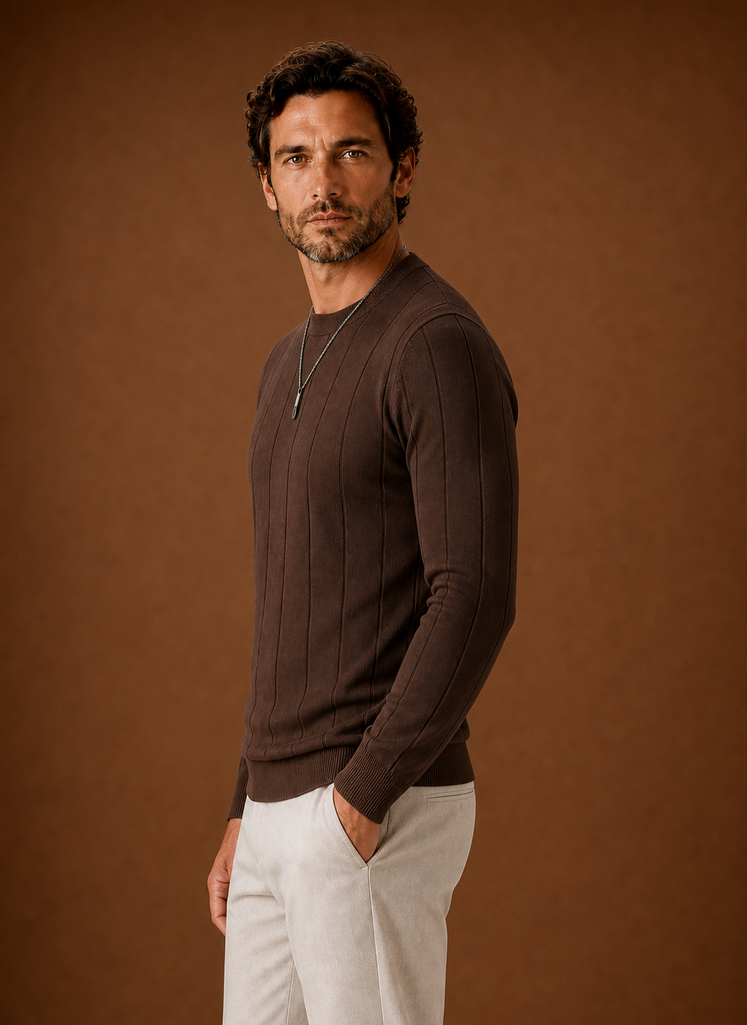 Men's Crew Neck Sweater - Slim Fit Ribbed Pullover | Areleon