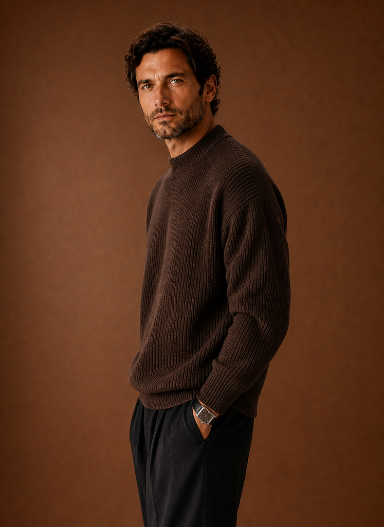 Men's Ribbed Knit Sweater - Crew Neck Pullover | Areleon