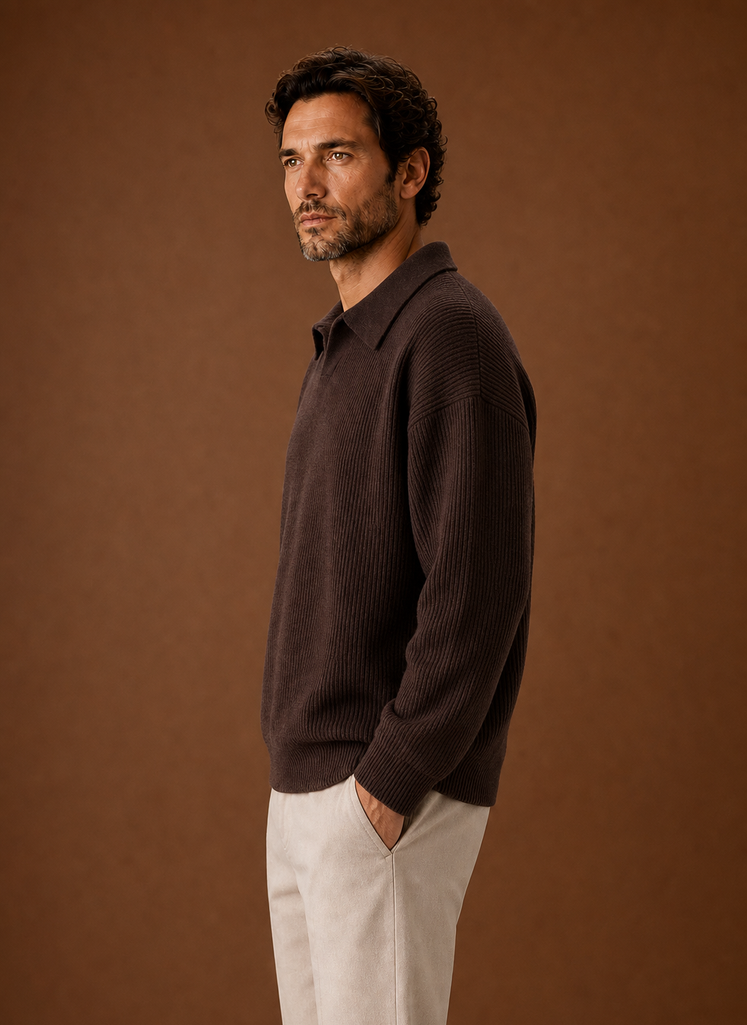 Men's Polo Sweater - Ribbed Knit Pullover | Areleon