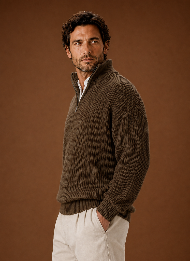 Men's Half Zip Sweater - Oversized Ribbed Pullover | Areleon