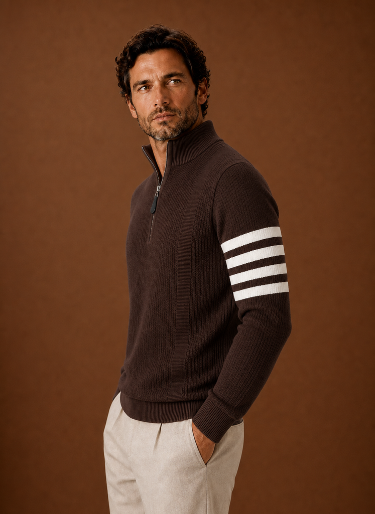 Men's Half Zip Sweater - Striped Long Sleeve Pullover | Areleon