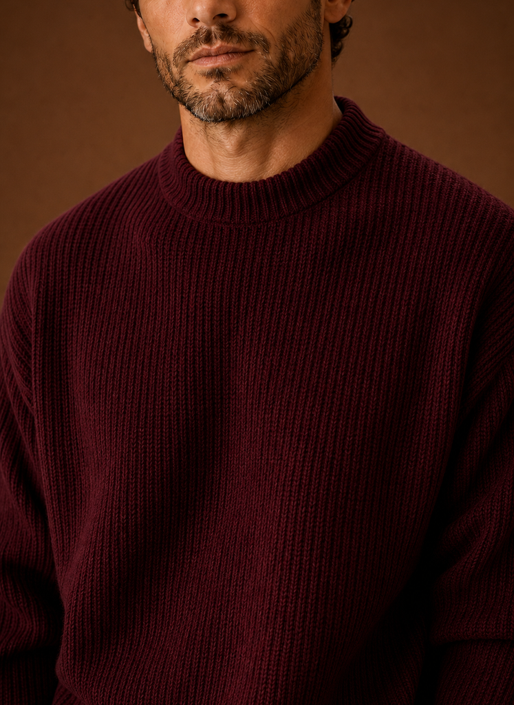 Men's Ribbed Knit Sweater - Crew Neck Pullover | Areleon