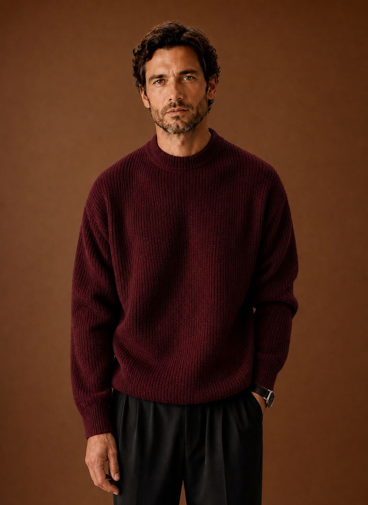 Men's Ribbed Knit Sweater - Crew Neck Pullover | Areleon