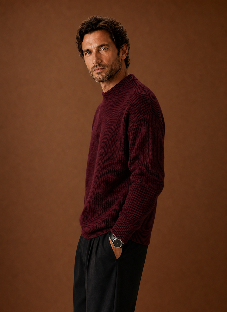 Men's Ribbed Knit Sweater - Crew Neck Pullover | Areleon