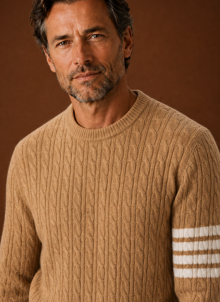 Men's Cable Knit Sweater - Crew Neck Pullover | Areleon