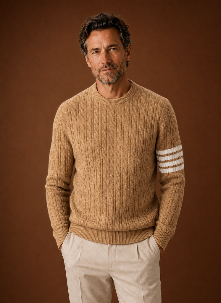 Men's Cable Knit Sweater - Crew Neck Pullover | Areleon