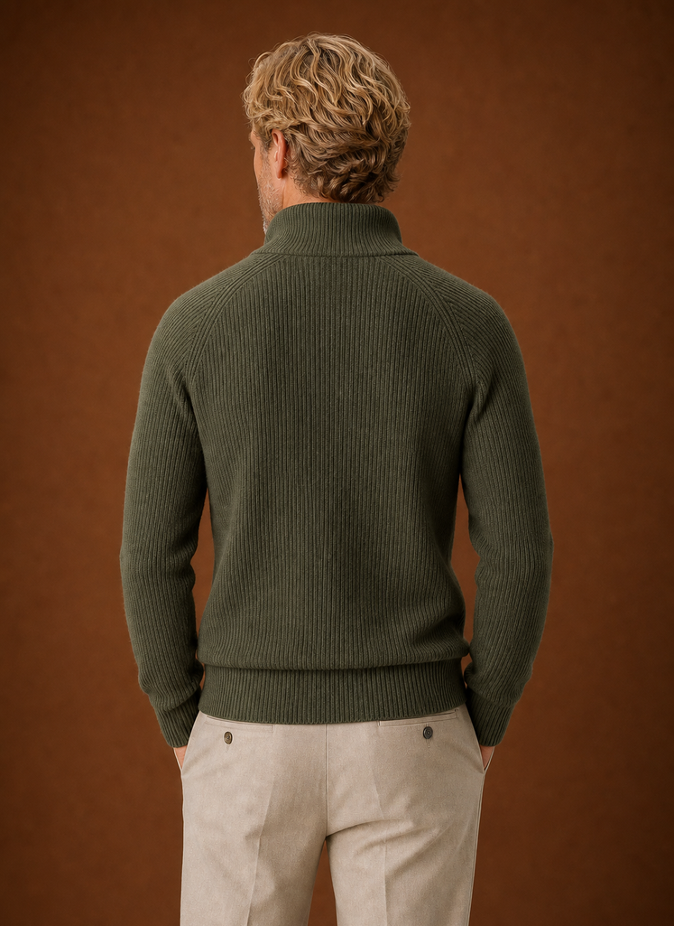 Men's Knit Cardigan - Full Zip Ribbed Zip-Up Sweater | Areleon
