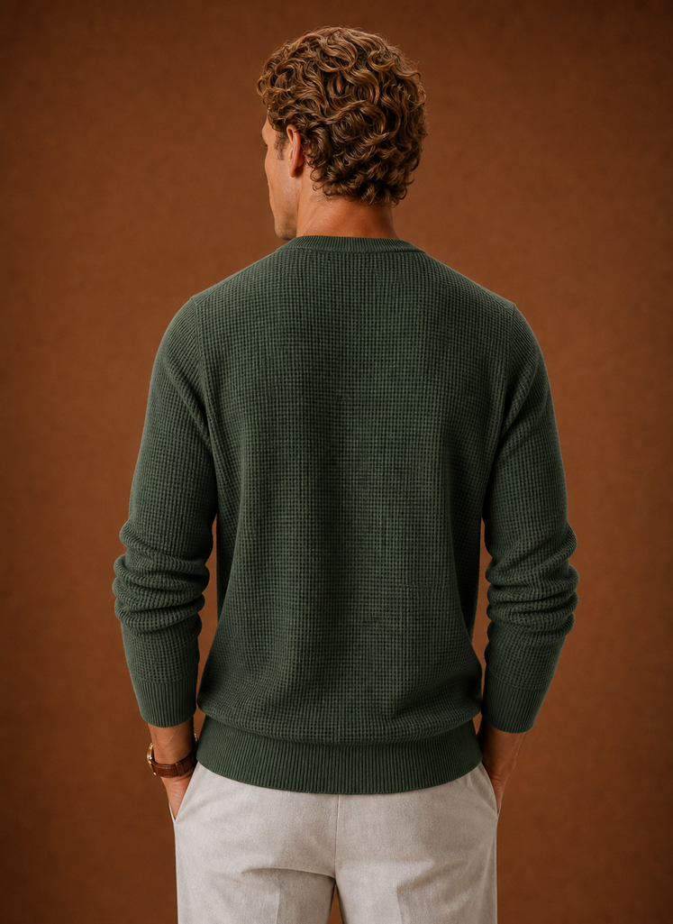 Men's Crew Neck Sweater - Textured Waffle Knit Pullover | Areleon