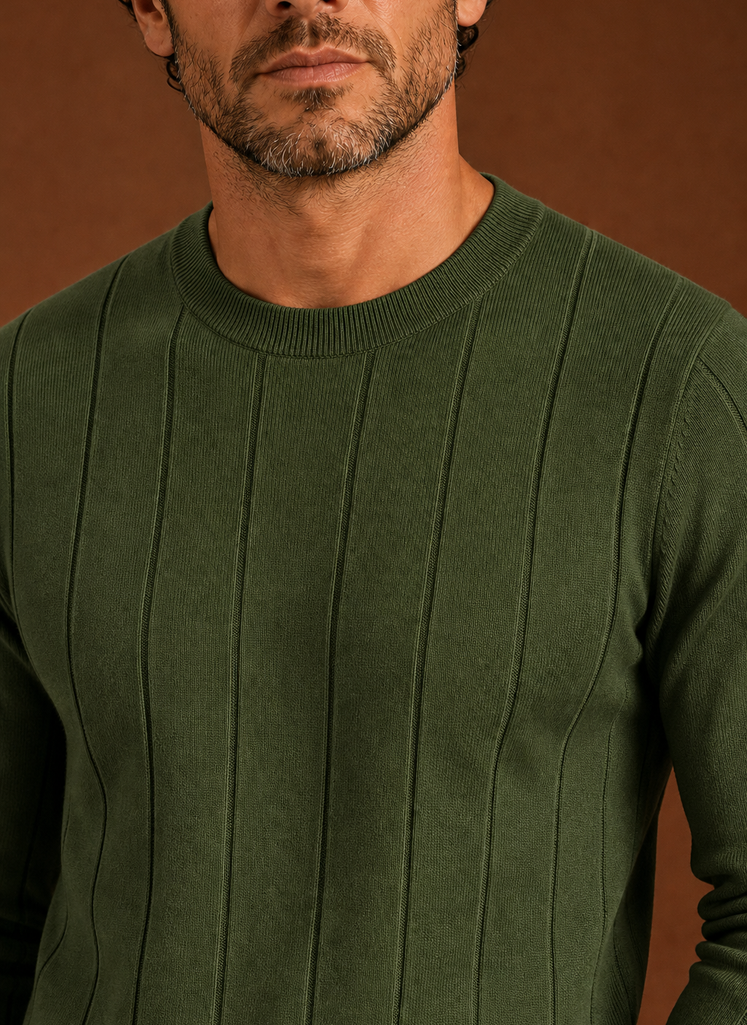 Men's Crew Neck Sweater - Slim Fit Ribbed Pullover | Areleon