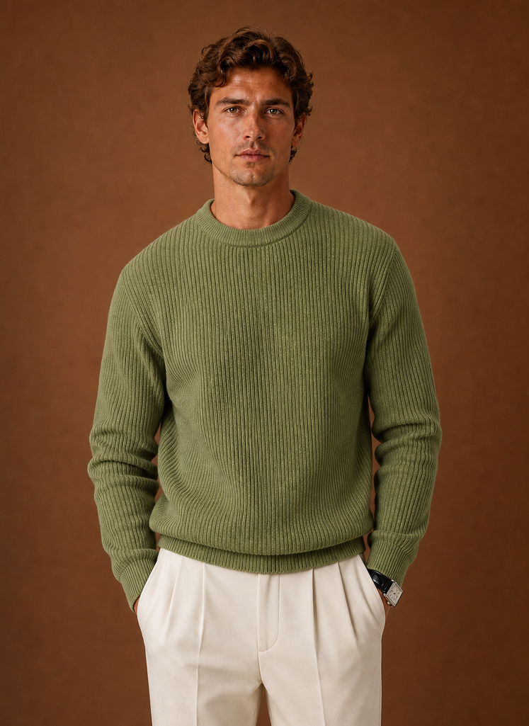 Men's Knit Crewneck Sweater - Ribbed Pullover | Areleon