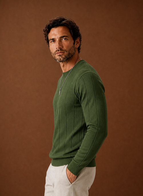 Men's Crew Neck Sweater - Slim Fit Ribbed Pullover | Areleon