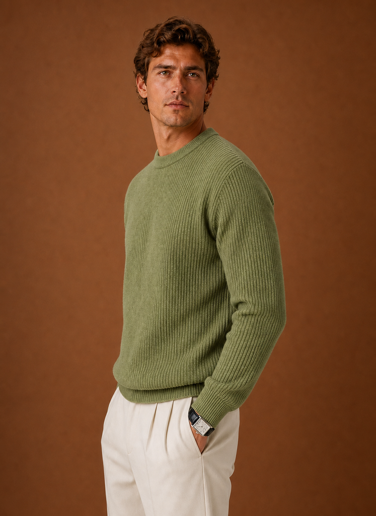 Men's Knit Crewneck Sweater - Ribbed Pullover | Areleon