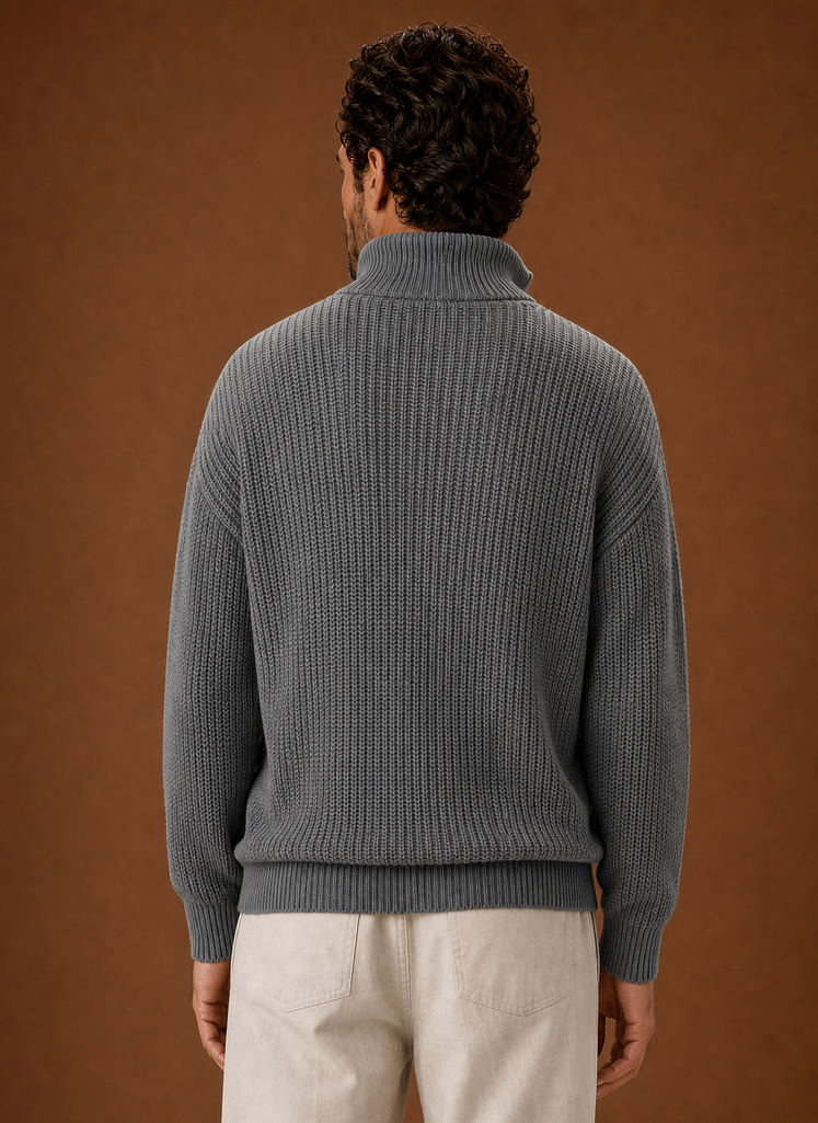 Men's Half Zip Sweater - Oversized Ribbed Pullover | Areleon
