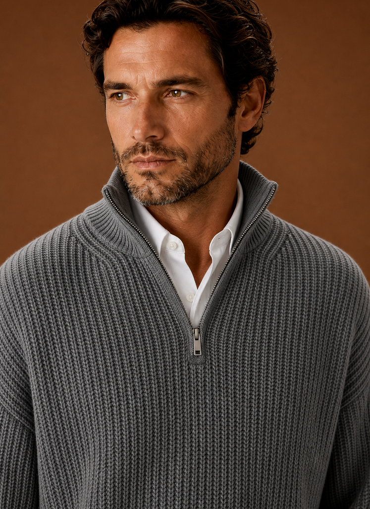 Men's Half Zip Sweater - Oversized Ribbed Pullover | Areleon