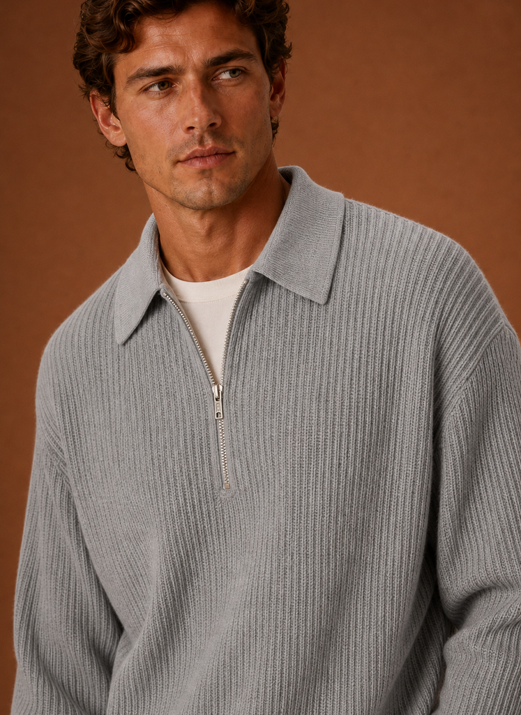 Men's Quarter Zip Sweater - Oversized Knit Pullover | Areleon