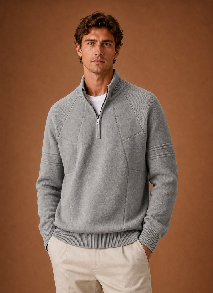 Men's Half Zip Knit Sweater - Casual Layering Pullover | Areleon