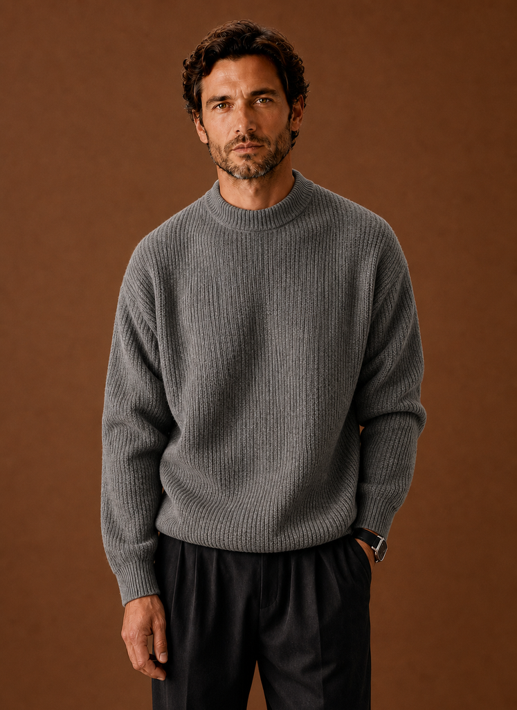 Men's Ribbed Knit Sweater - Crew Neck Pullover | Areleon