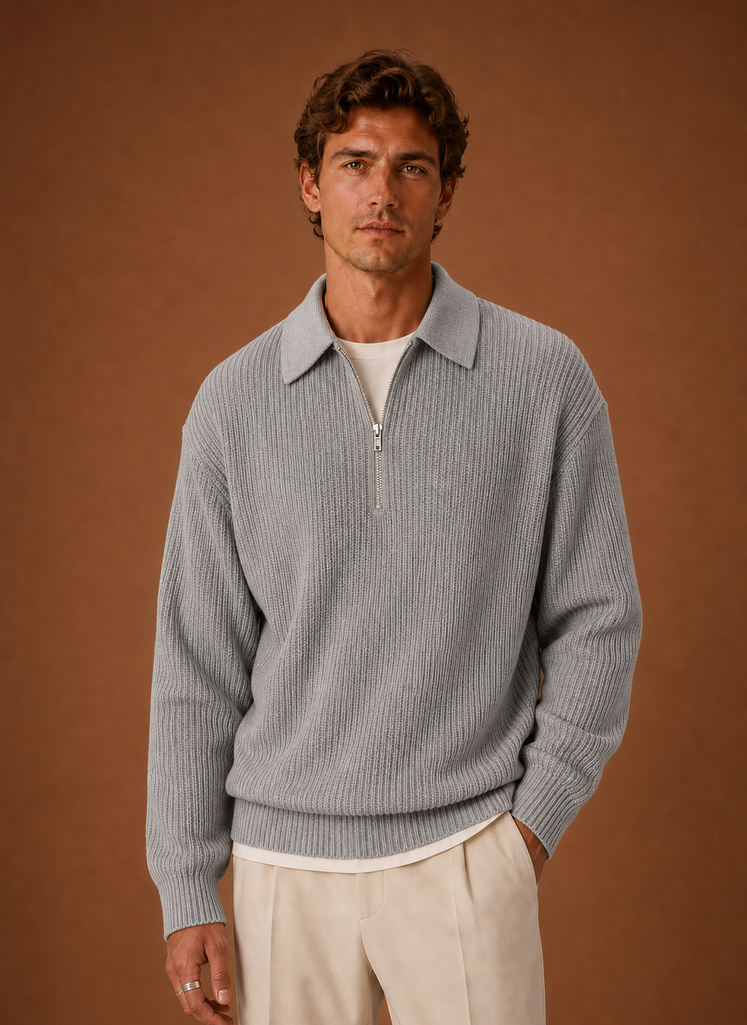 Men's Quarter Zip Sweater - Oversized Knit Pullover | Areleon