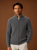 Men's Full Zip Sweater - Ribbed High Collar Knit Jacket | Areleon