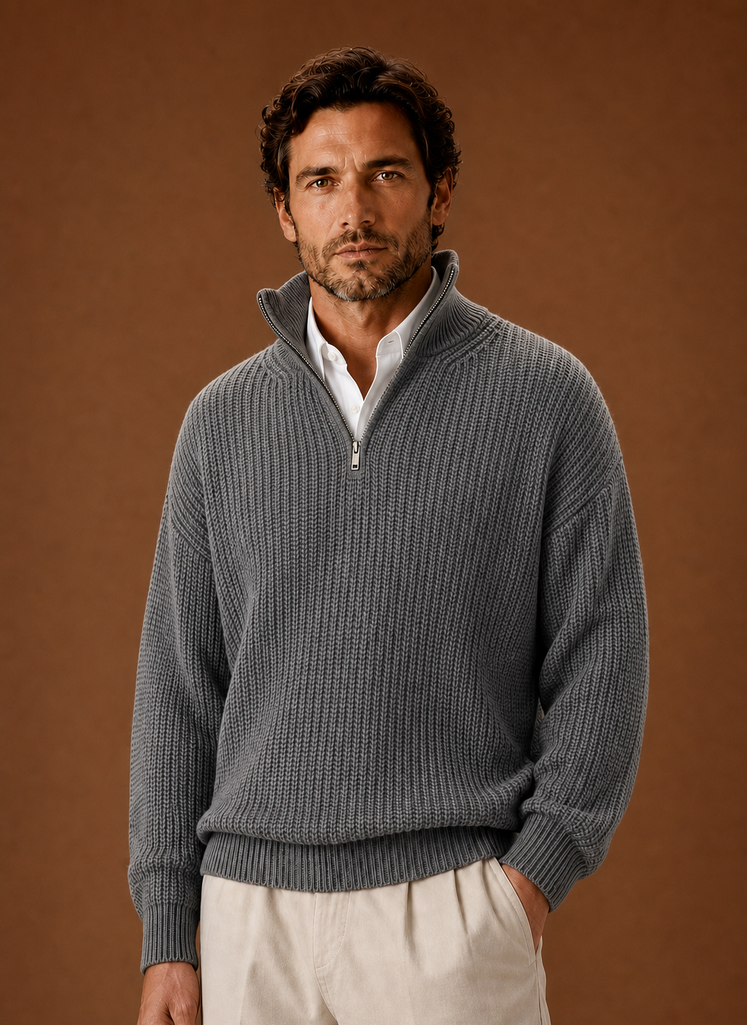 Men's Half Zip Sweater - Oversized Ribbed Pullover | Areleon
