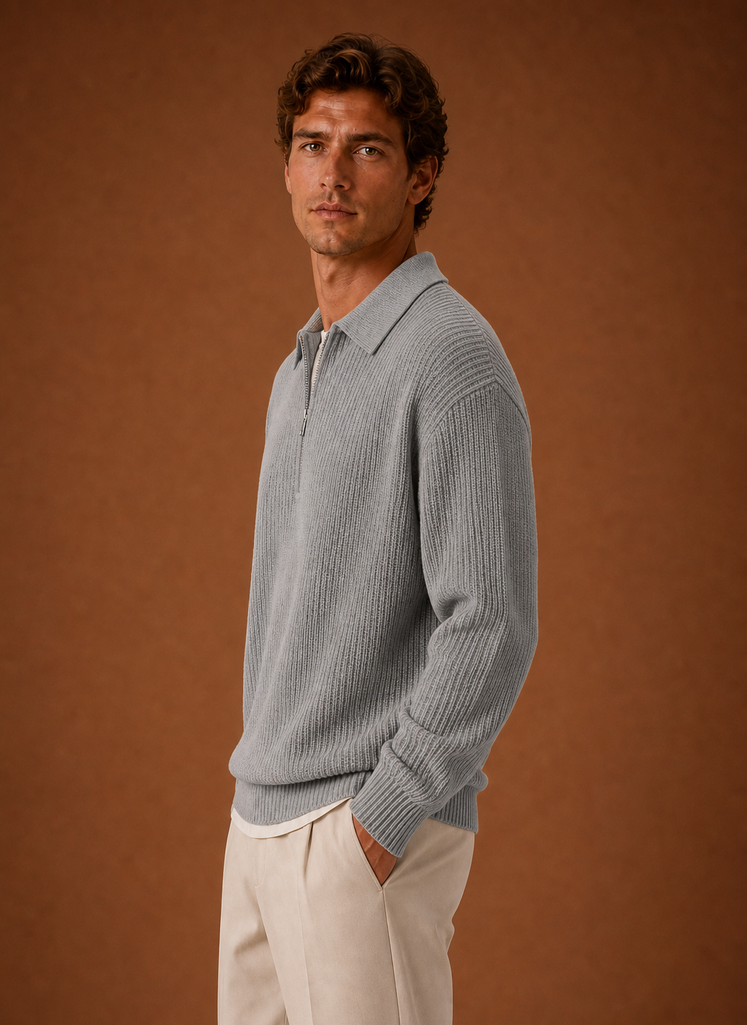 Men's Quarter Zip Sweater - Oversized Knit Pullover | Areleon
