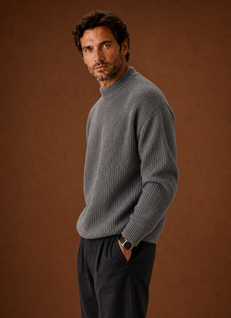 Men's Ribbed Knit Sweater - Crew Neck Pullover | Areleon