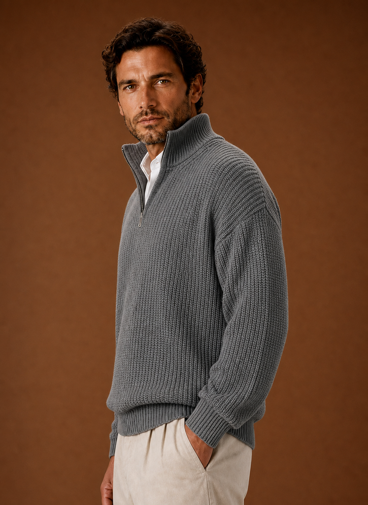 Men's Half Zip Sweater - Oversized Ribbed Pullover | Areleon