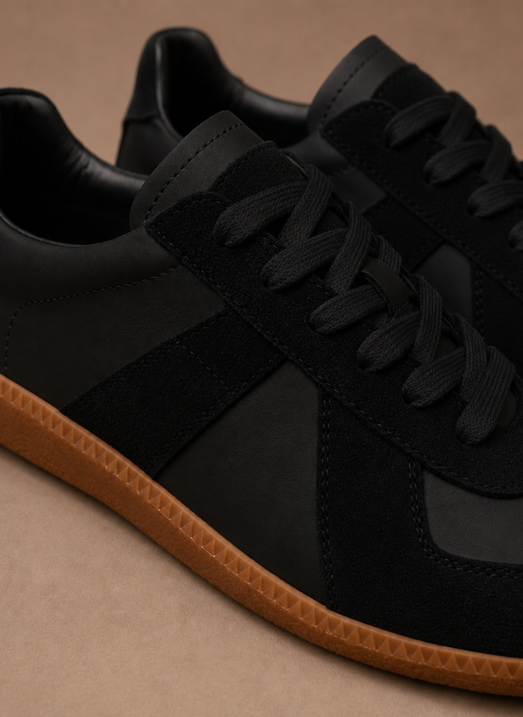 Lage sneakers heren, detail van het bovenmateriaal – Estrani