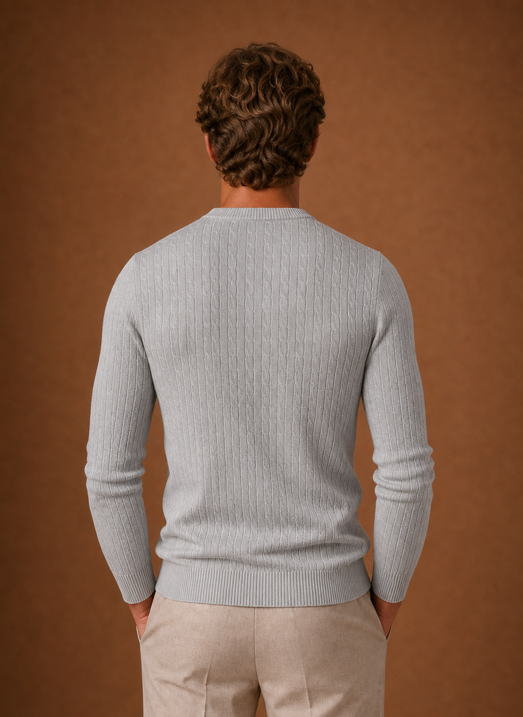 Men's Cable Knit Sweater - Slim Fit Crew Neck Pullover | Areleon