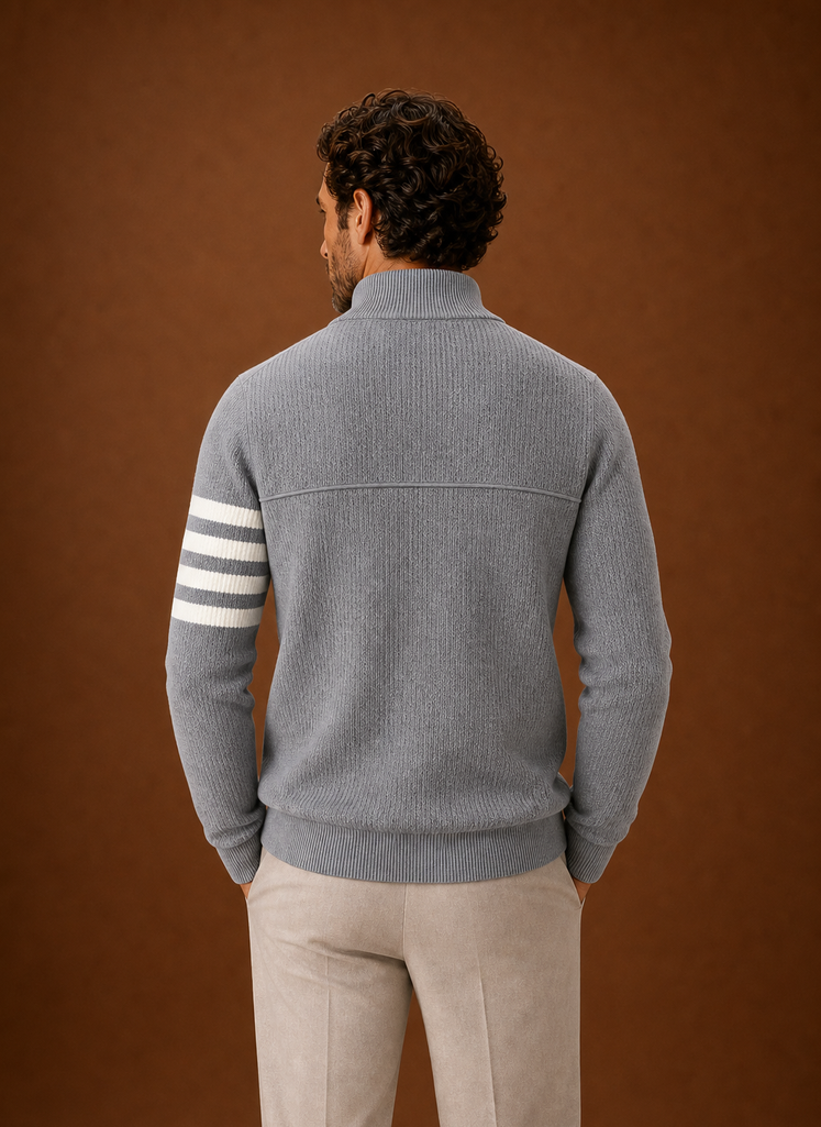 Men's Half Zip Sweater - Striped Long Sleeve Pullover | Areleon