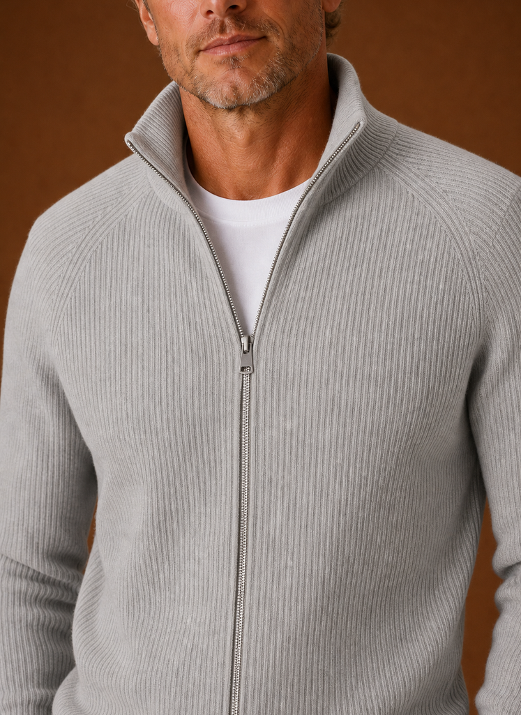 Men's Knit Cardigan - Full Zip Ribbed Zip-Up Sweater | Areleon