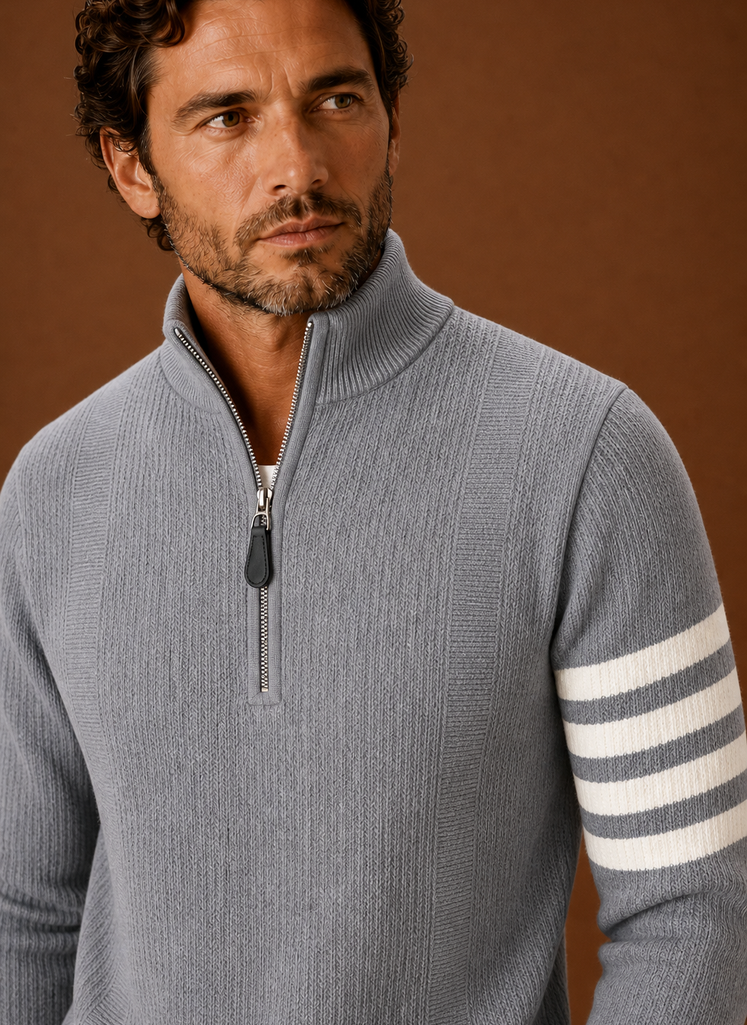 Men's Half Zip Sweater - Striped Long Sleeve Pullover | Areleon