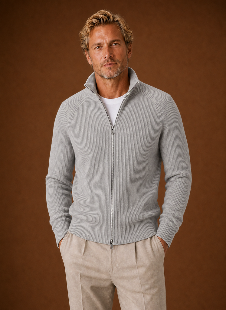 Men's Knit Cardigan - Full Zip Ribbed Zip-Up Sweater | Areleon