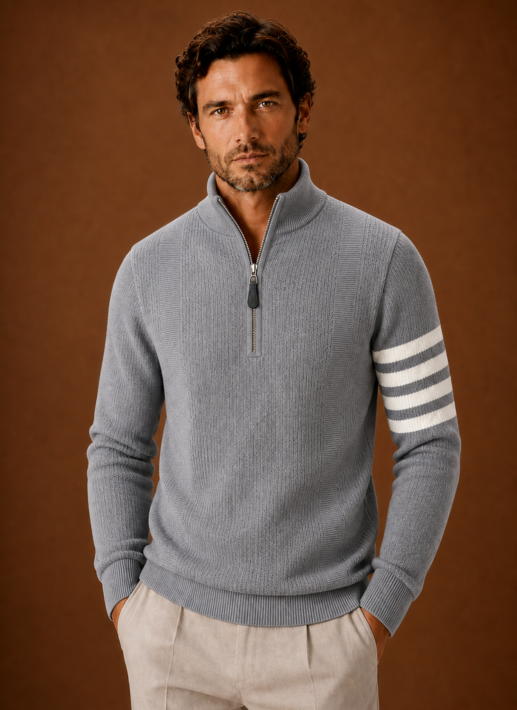 Men's Half Zip Sweater - Striped Long Sleeve Pullover | Areleon
