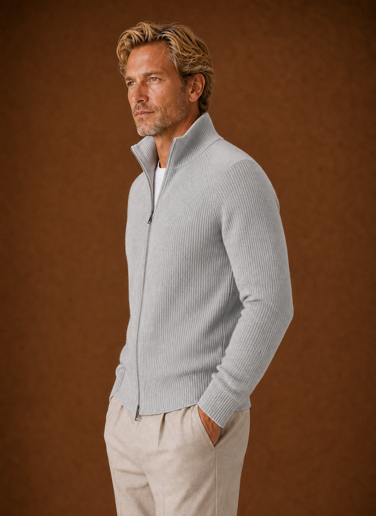 Men's Knit Cardigan - Full Zip Ribbed Zip-Up Sweater | Areleon