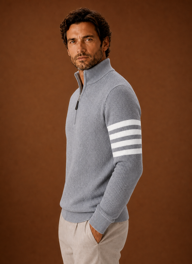 Men's Half Zip Sweater - Striped Long Sleeve Pullover | Areleon