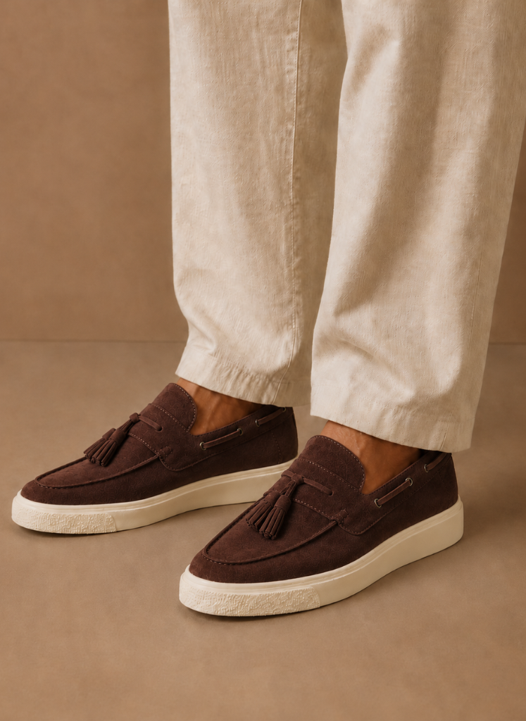 Loafer sneakers heren, draagbeeld met chino – Estrani