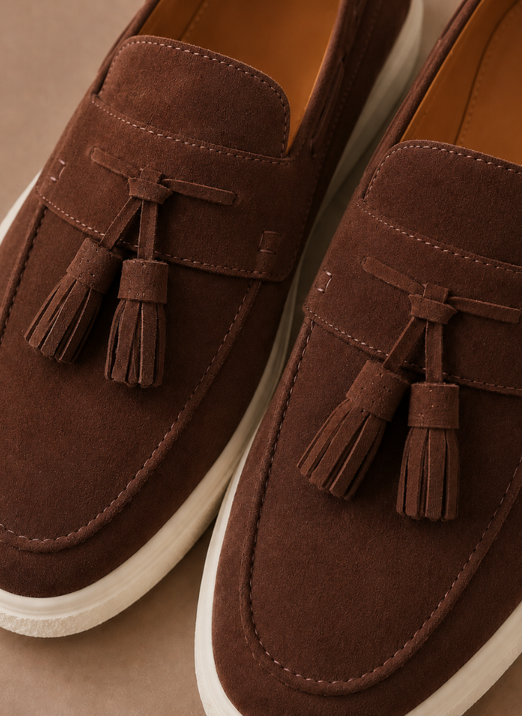Loafer sneakers heren, detail van het bovenmateriaal – Estrani