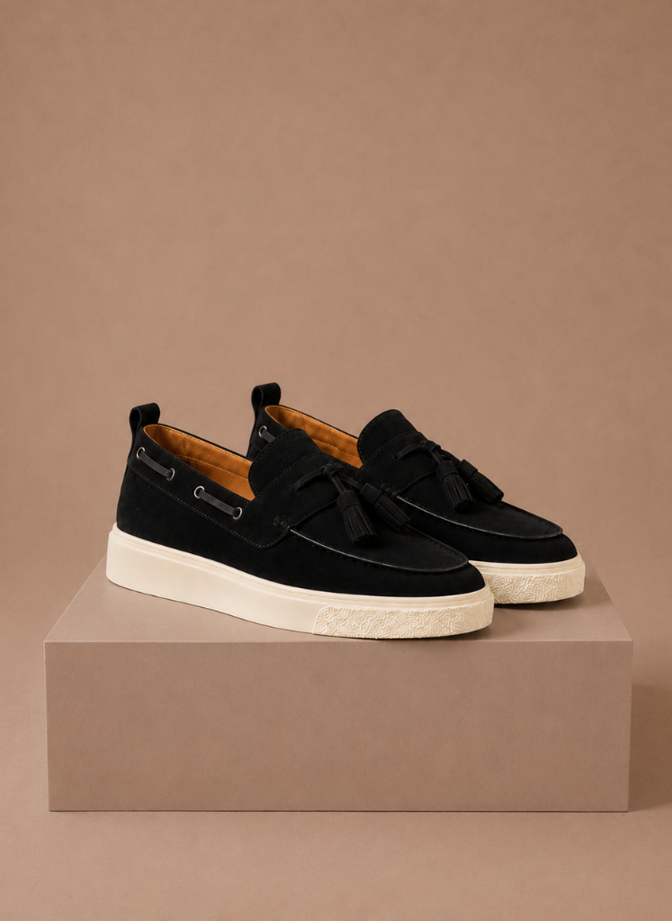 Loafer sneakers heren in donkere uitvoering met kwastjes – Estrani