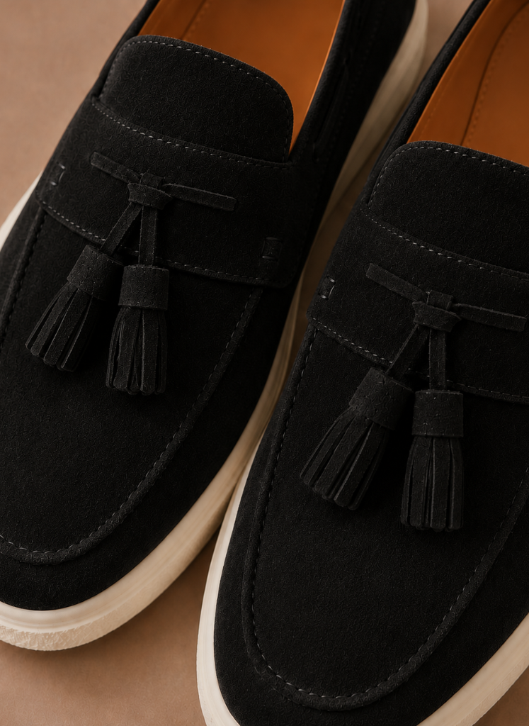 Loafer sneakers heren met kwastjes, detailopname – Estrani